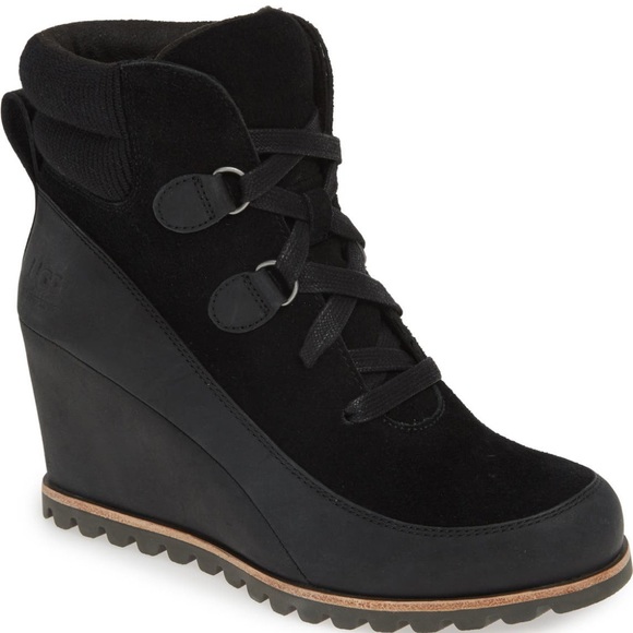 UGG Shoes - UGG Kriston Waterproof Black Suede & Leather Wedge Bootie